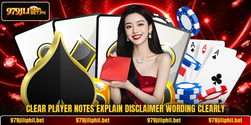 Clear player notes explain disclaimer wording clearly