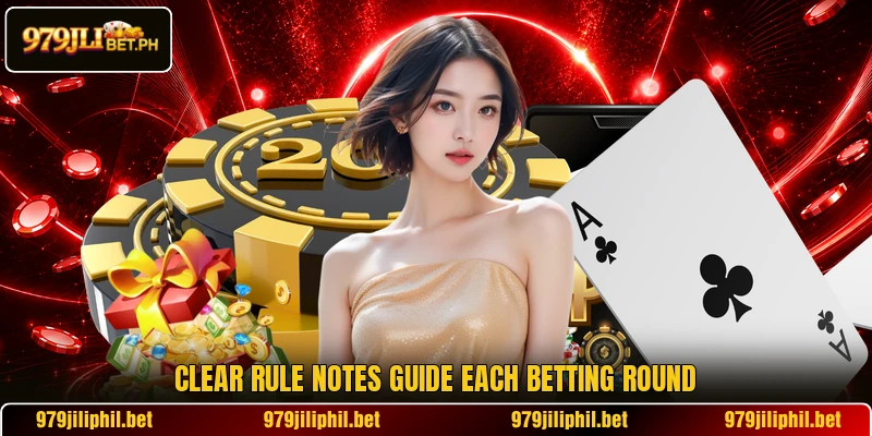 Clear rule notes guide each betting round Clear rule notes guide each betting round