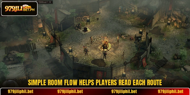 Simple room flow helps players read each route